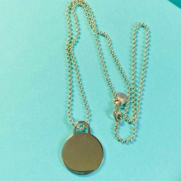 Authentic Tiffany & Co. Sterling Silver Engravable Round Charm Necklace 18” - Picture 3 of 3